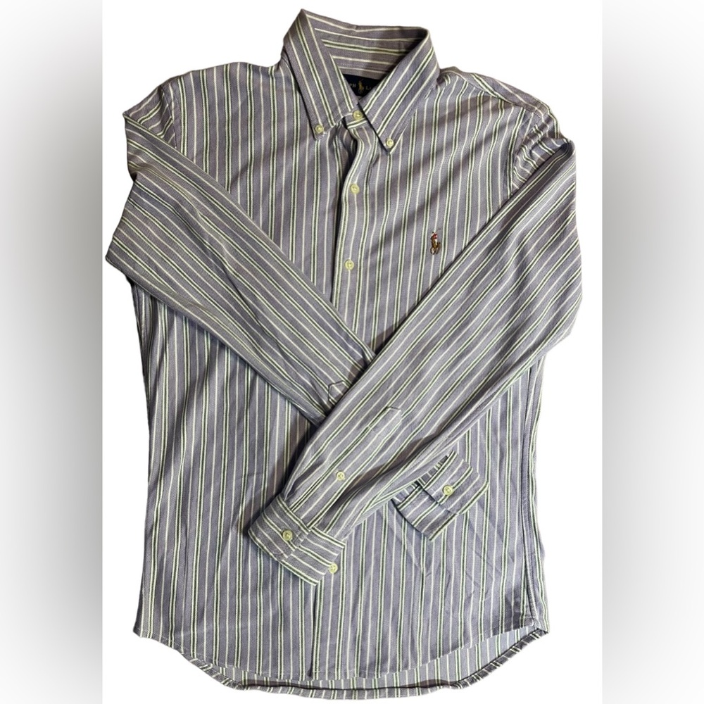 Ralph Lauren Polo Men’s Purple Striped Slim Fit Knit Oxford Long Sleeve Medium